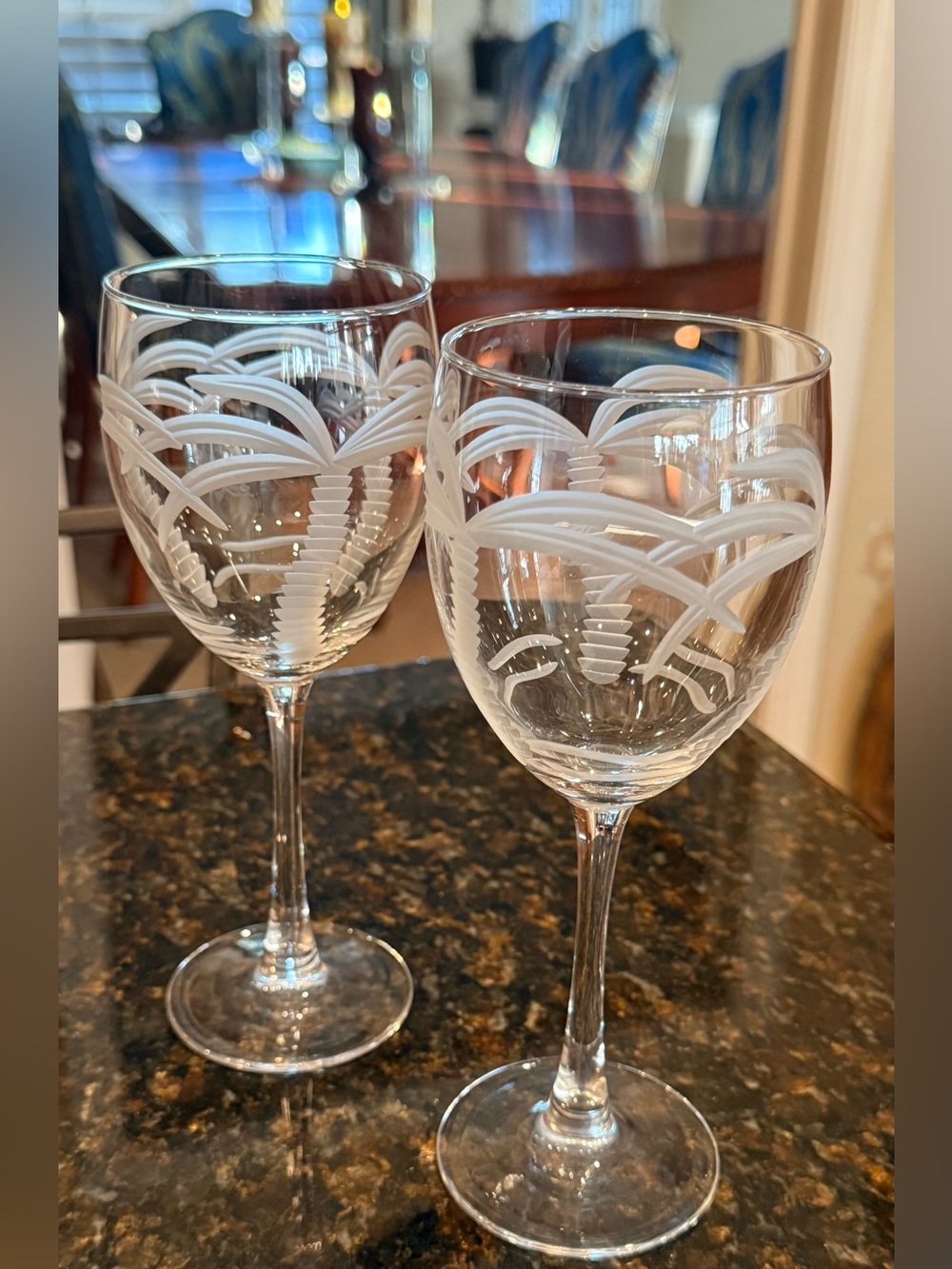 Rolf Glass Palm Tree Etched Wine Glasses - Set of 2